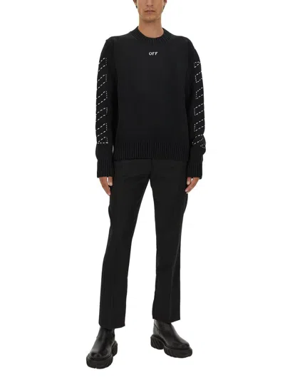 Off-white Diag Stripe Embroidered Jumper Black In Black