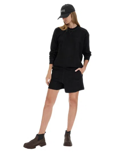 Ganni Logo Organic Cotton Shorts In Black