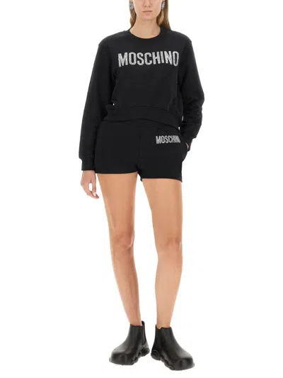 Moschino Logo-embellished Organic Cotton Shorts In Black