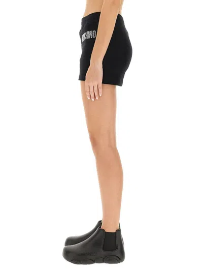 Moschino Logo-embellished Organic Cotton Shorts In Black