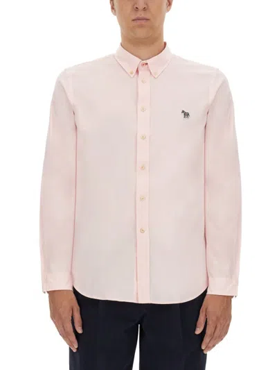 Ps By Paul Smith Ps Paul Smith Regular Fit Shirt With Button-down Collar And Embroidered Detail In Pink