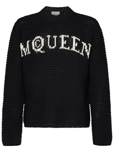 Alexander Mcqueen Logo Crewneck Cotton Sweater In Black
