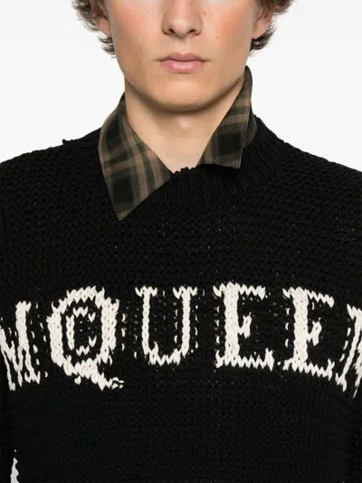 Alexander Mcqueen Logo Crewneck Cotton Sweater In Black