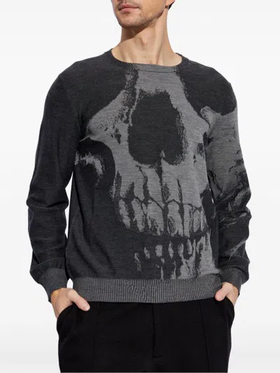 Alexander Mcqueen Skull Intarsia Wool Melange Crewneck Sweater In Black