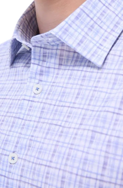 Bugatchi Miles Ooohcotton® Plaid Short Sleeve Button-up Shirt In Air Blue