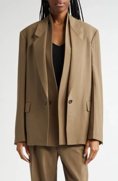 Ferragamo Khaki Single Breasted Blazer In Lead Green