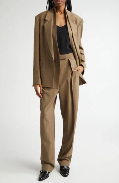 Ferragamo Khaki Single Breasted Blazer In Lead Green