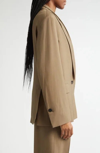 Ferragamo Khaki Single Breasted Blazer In Lead Green