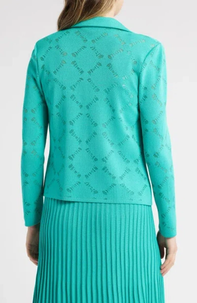 Ming Wang Burnout Knit Jacket In Emerald Awe