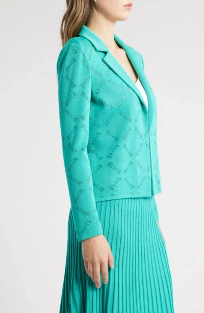 Ming Wang Burnout Knit Jacket In Emerald Awe