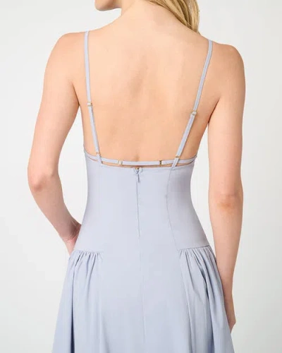 Weworewhat Flare Panel Linen-blend Midi Dress In Powder Blue