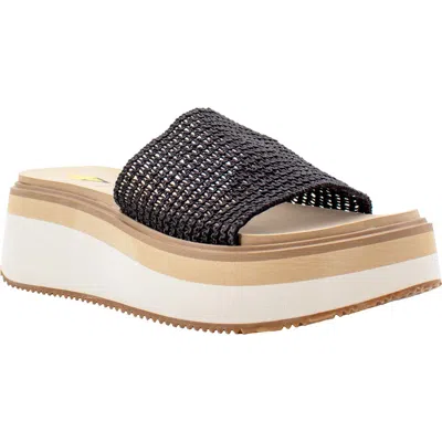 Volatile Portobello Platform Wedge Sandal In Black Raffia