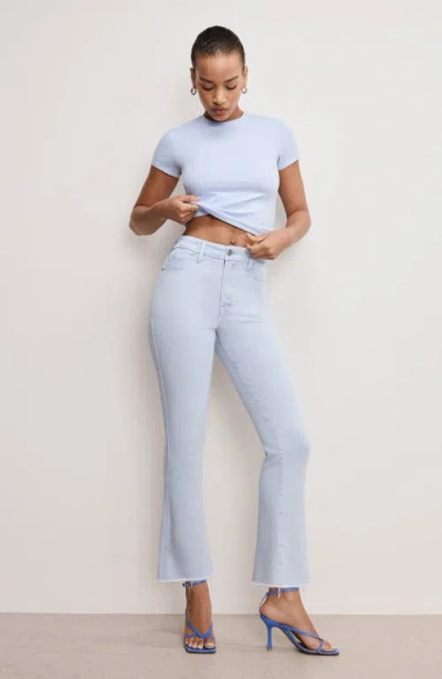Good American Soft-tech Good Curve Frayed High Waist Ankle Straight Leg Jeans In Winter Sky001
