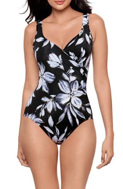Miraclesuit ® Fiore Di Luna It's A Wrap One-piece Swimsuit In Black/white