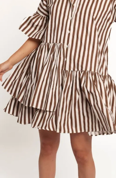 Petal And Pup Petal & Pup Jacqueline Stripe Cotton Shirtdress In Brown