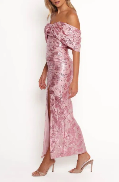 Petal And Pup Petal & Pup Lilia Off The Shoulder Floral Jacquard Maxi Dress In Pink