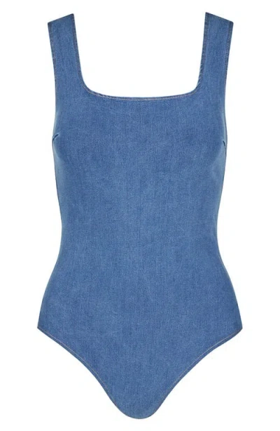 Commando Do It All Denim Squareneck Bodysuit In Light Indigo