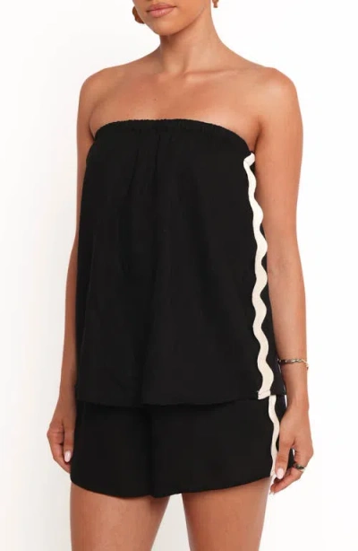 Petal And Pup Petal & Pup Kristia Strapless Rickrack Trim Romper In Black