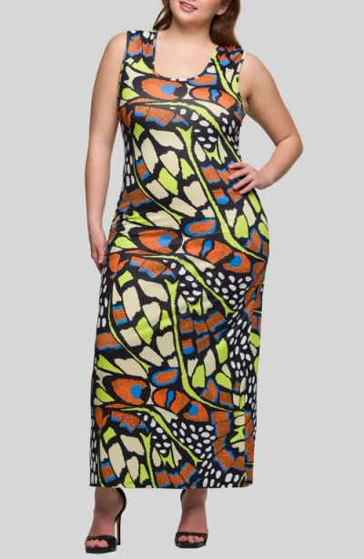 24seven Comfort Apparel Print Plus Size Razorback Tank Casual Maxi Dress In Multi