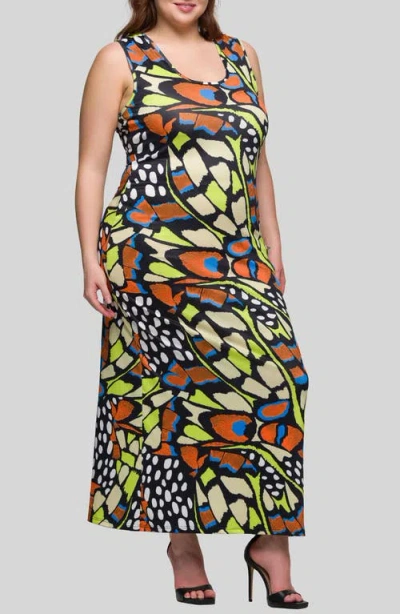 24seven Comfort Apparel Print Plus Size Razorback Tank Casual Maxi Dress In Multi