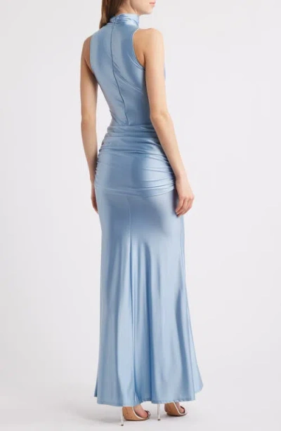 Delfi Collective Roya Ruched Twisted Satin Gown In Saphire