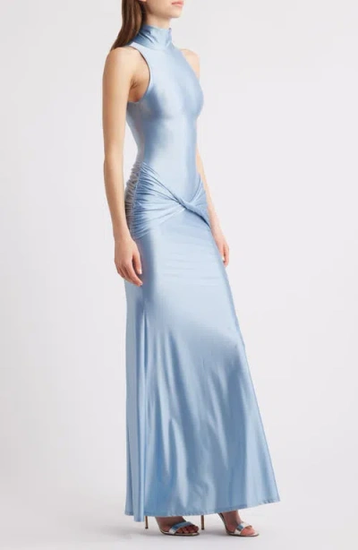 Delfi Collective Roya Ruched Twisted Satin Gown In Saphire