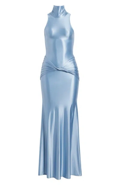 Delfi Collective Roya Ruched Twisted Satin Gown In Saphire