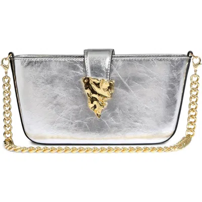 Alexis Bittar The Crumple Convertible Metallic Leather Crossbody Bag In Silver