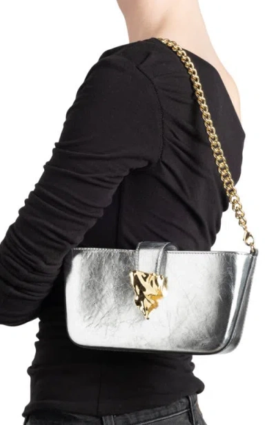 Alexis Bittar The Crumple Convertible Metallic Leather Crossbody Bag In Silver