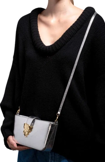 Alexis Bittar The Crumple Convertible Metallic Leather Crossbody Bag In Silver