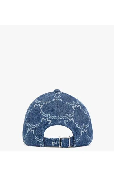 Mcm Lauretos Monogram Denim Baseball Cap In Blue