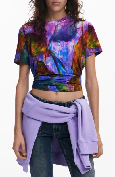 Desigual Abstract Print T-shirt In Lavender Multi