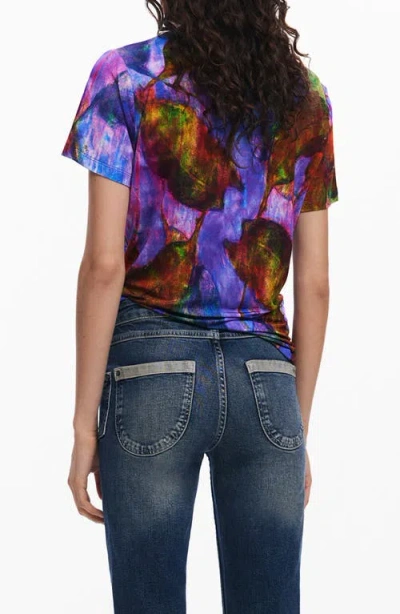 Desigual Abstract Print T-shirt In Lavender Multi