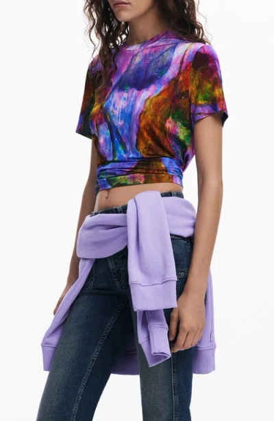 Desigual Abstract Print T-shirt In Lavender Multi