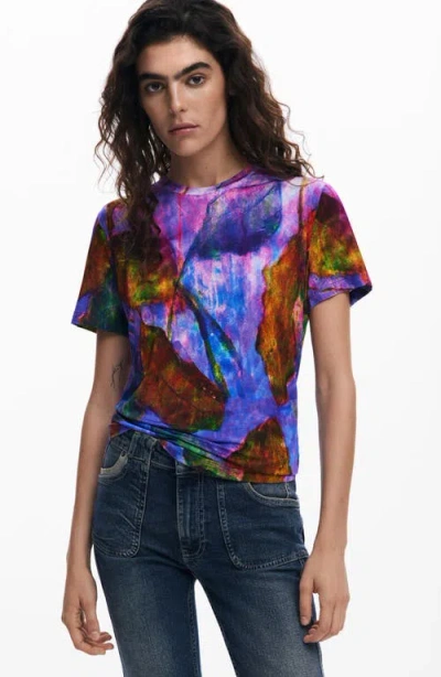 Desigual Abstract Print T-shirt In Lavender Multi