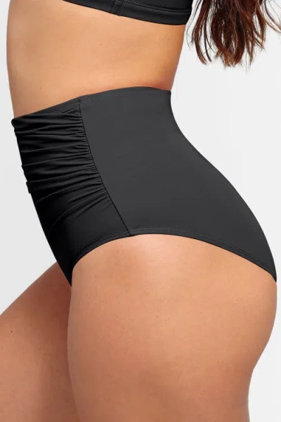 Popilush Shapewear Ruched Sculpting Bikini Bottom In Midnight Black