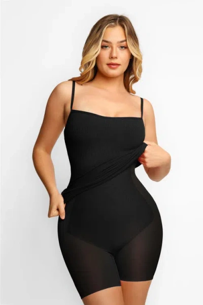 Popilush Shapewear Solid Modal Butt Lift Mini Slip Dress In Midnight Black