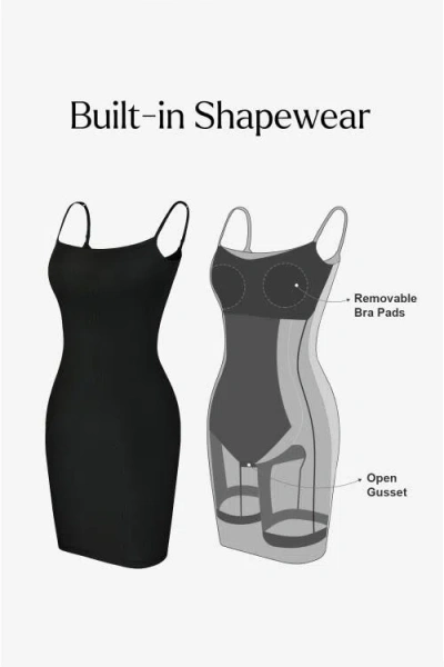 Popilush Shapewear Solid Modal Butt Lift Mini Slip Dress In Midnight Black