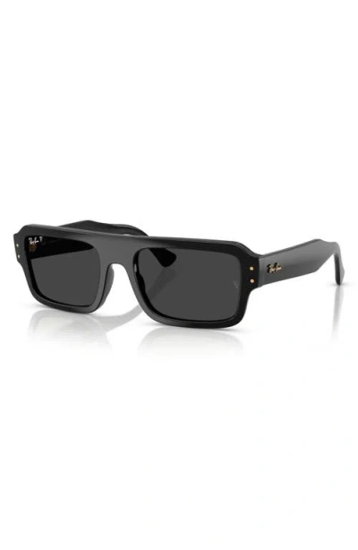 Ray Ban Ray-ban 56mm Polarized Rectangular Sunglasses In Black
