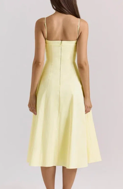 House Of Cb Dolly Seamed Stretch Cotton Twill Midi Sundress In Lemon Icing