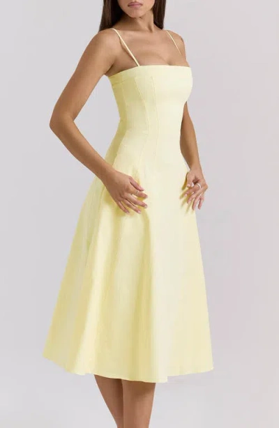 House Of Cb Dolly Seamed Stretch Cotton Twill Midi Sundress In Lemon Icing