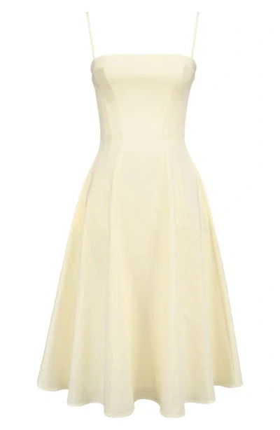 House Of Cb Dolly Seamed Stretch Cotton Twill Midi Sundress In Lemon Icing