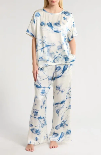 Lunya X Grace Dines Washable Silk Tee Shirt Pj Set Whispered Bloom Large
