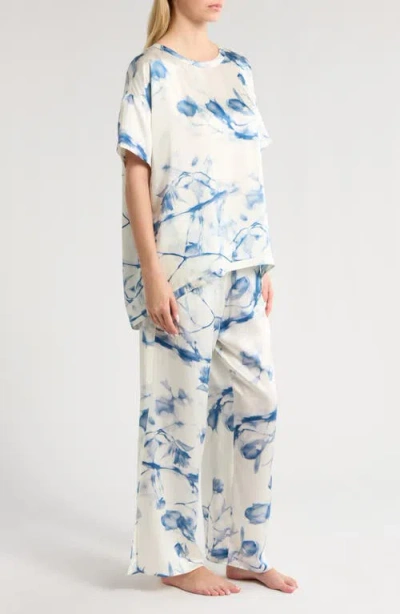 Lunya X Grace Dines Washable Silk Tee Shirt Pj Set Whispered Bloom Large