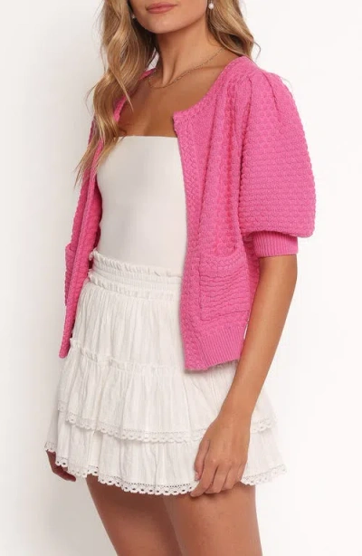 Petal And Pup Petal & Pup Greer Puffed Elbow Sleeve Cotton Cardigan In Pink