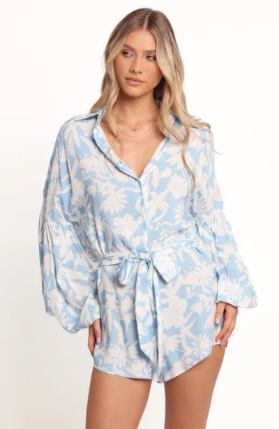 Petal And Pup Petal & Pup Pali Floral Long Sleeve Romper In Blue