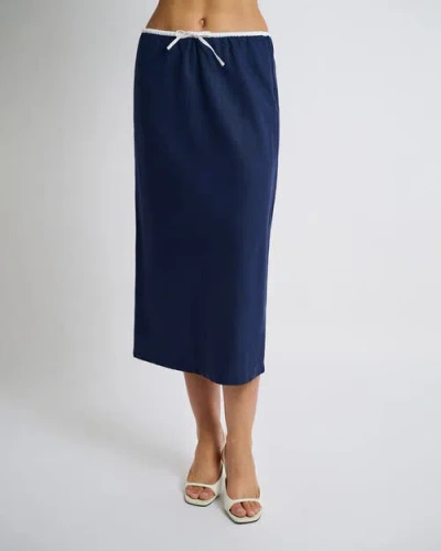 Onia Air Linen Midi Skirt In Deep Navy/white