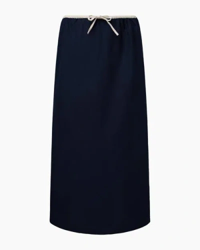 Onia Air Linen Midi Skirt In Deep Navy/white