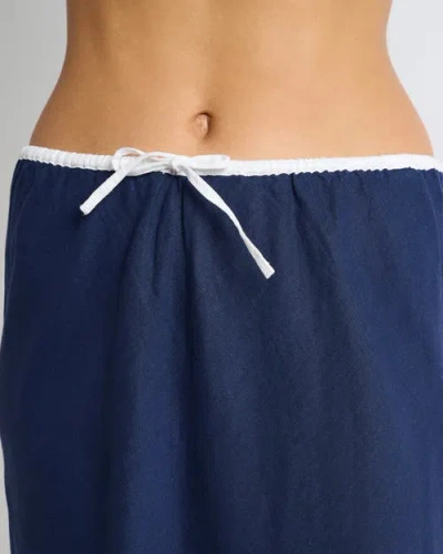 Onia Air Linen Midi Skirt In Deep Navy/white