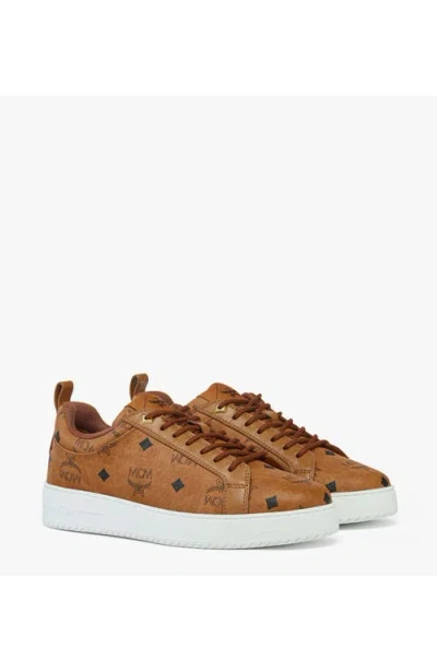 Mcm Multicolor Canvas And Leather Sneakers In Brown